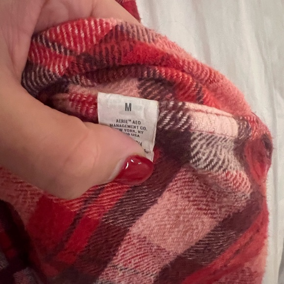 Aerie Oversized flannel red plaid button shirt 90s heavy weight size M - Picture 5 of 7